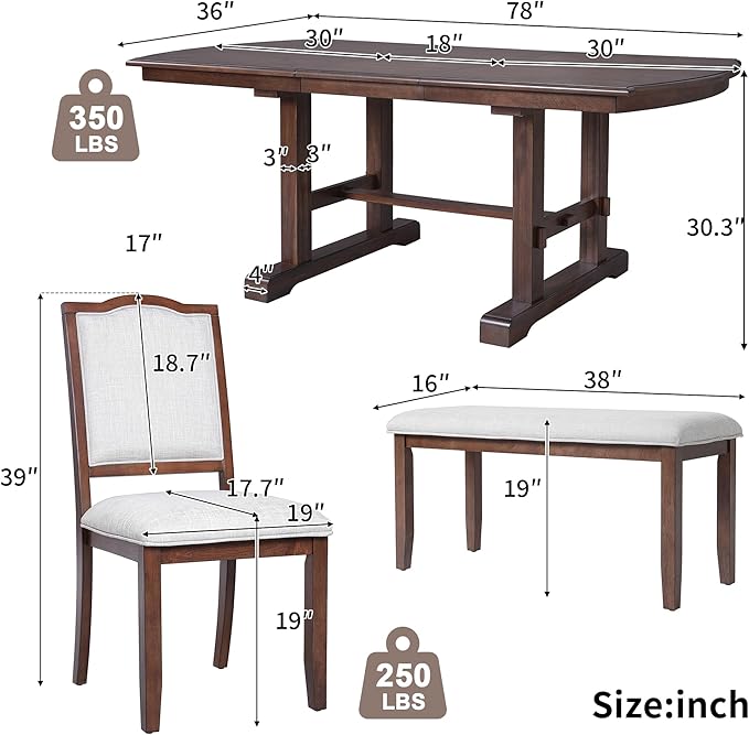 Ball & Cast Dining Table Set for 6, 6-Piece Kitchen Table Set W/ 4 Upholstered - Image 3