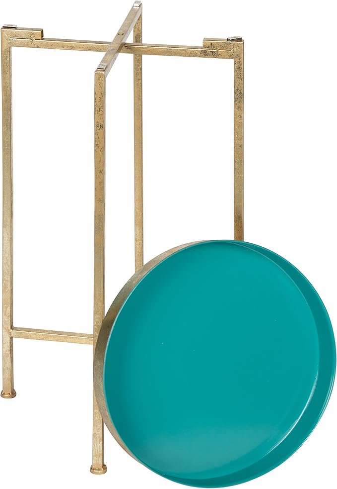 Kate and Laurel Celia Round Metal Foldable Tray Accent Table, Teal - Image 5
