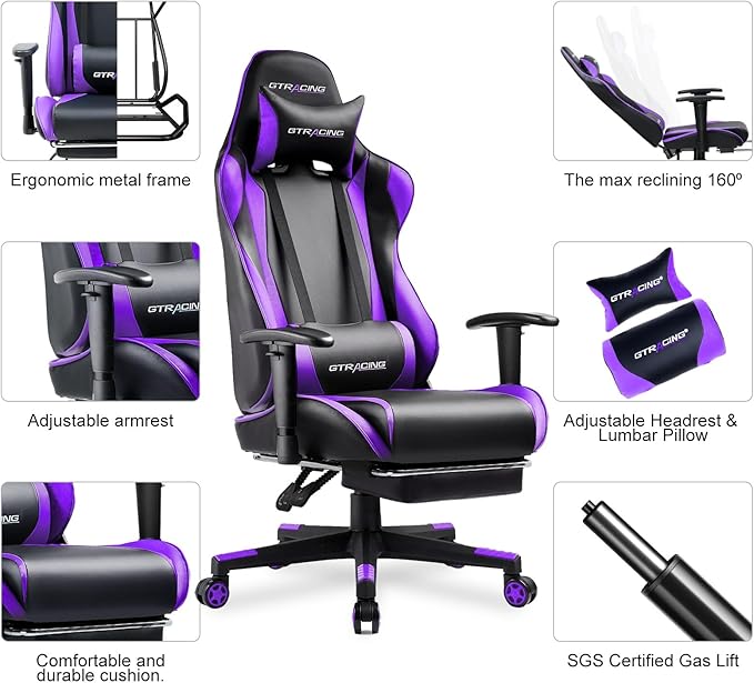 GTRACING Gaming Chair with Footrest, Ergonomic Computer Game Desk Chair - Image 6