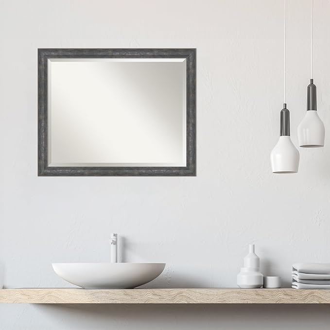 Amanti Art Grey Wall Mirror 25x31 Angled Metallic Rainbow Rectangle Bathroom - Image 6