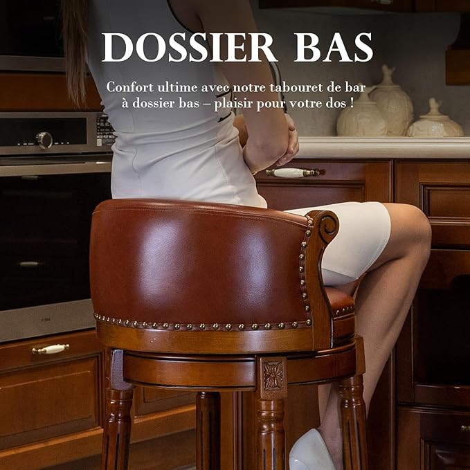 Cow top Leather Wooden Bar Stools, 180 Degrees Swivel Barstools Chair - Image 7