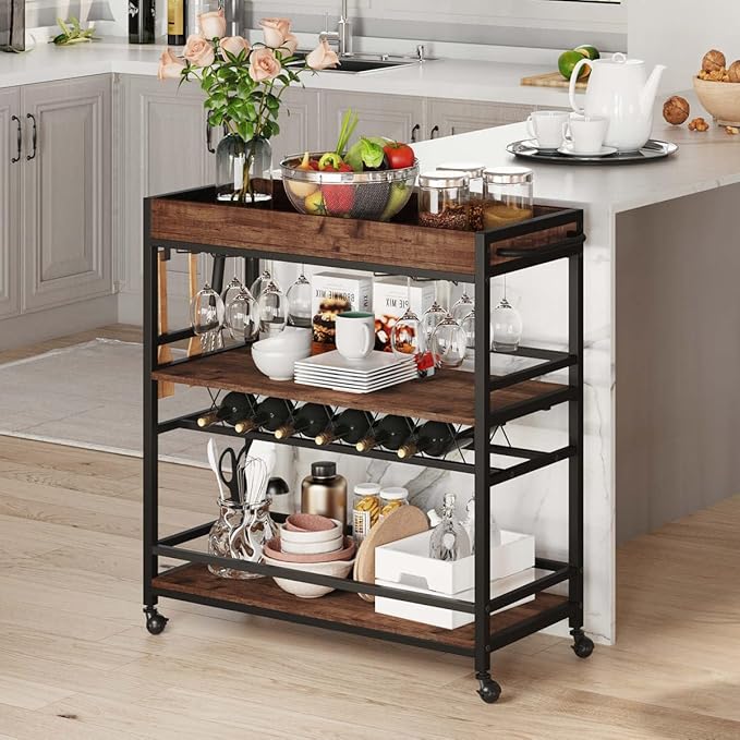 BON AUGURE Bar Cart for The Home, Rolling Home Bar Serving Cart on Wheels - Image 8