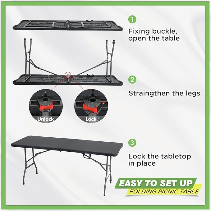 BestOffice Outdoor Folding Camping Table Plastic Table Portable Square Height - Image 4