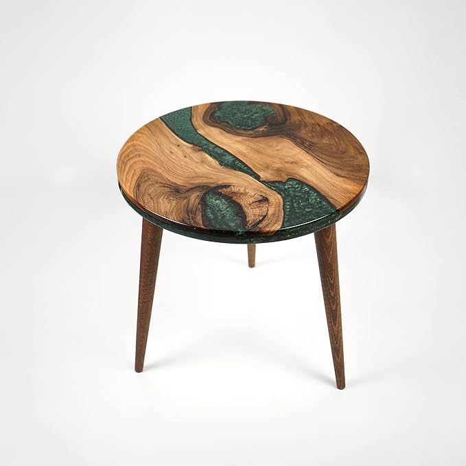 20" Resin Walnut Round Side Table | Epoxy End Table | Coffee Table | Mid - Image 8