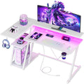 40 Inch Gaming Desk with Power Outlet & LED Lights, L Shaped Computer Gaming by Korfile