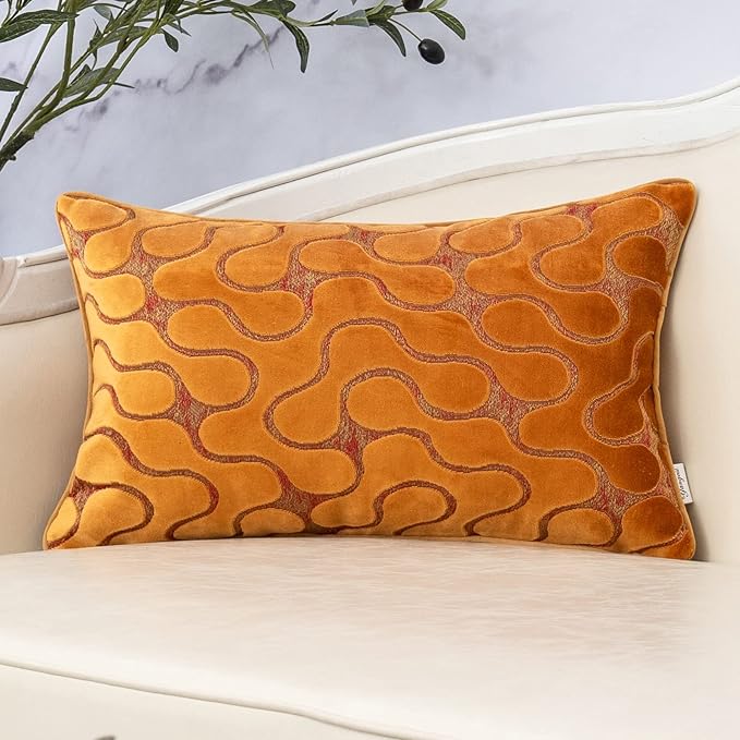 Yangest Orange Yellow Throw Pillow Cover Wavy Cushion Cover Modern Zippered by Yangest