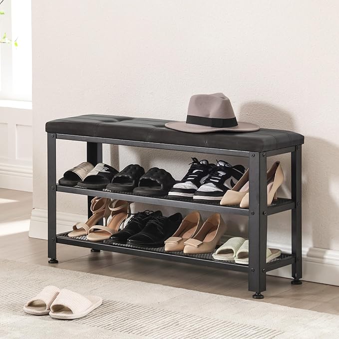 Apicizon 35.5" Shoe Rack Bench, 3-Tier Entryway Bench, - Image 8