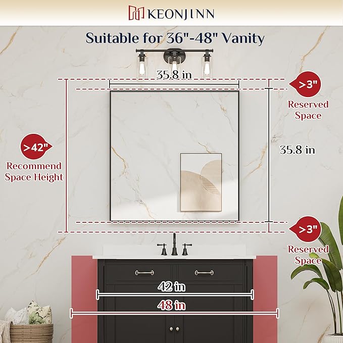 Keonjinn 36 x 36 Inch Black Bathroom Mirror - Image 5