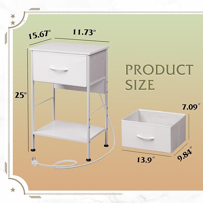 WLIVE Nightstand with Charging Station, Bed Side Table - Image 3