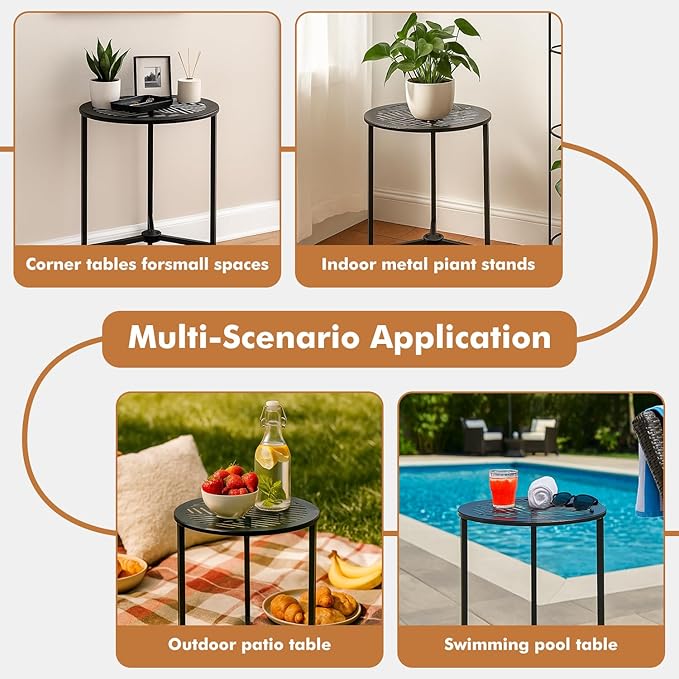 2 Packs 13" Small Metal Side Tables Indoor Black Outside End Table - Image 8