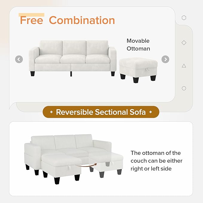 ZeeFu Convertible Sectional Sofa Couch, 3 Seat L-Shaped Sofa - Image 8