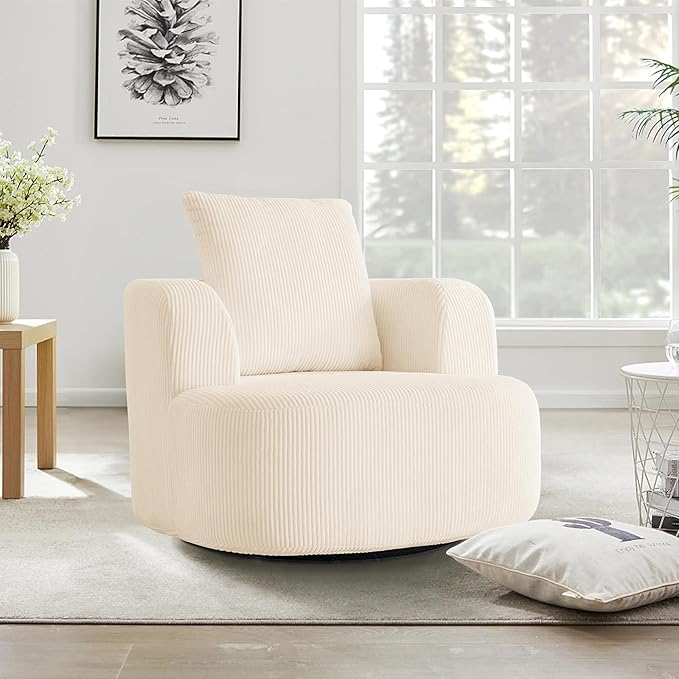 Furnimart 360° Swivel Barrel Accent Chair Set of 2, Round Upholstered Comfy - Image 3
