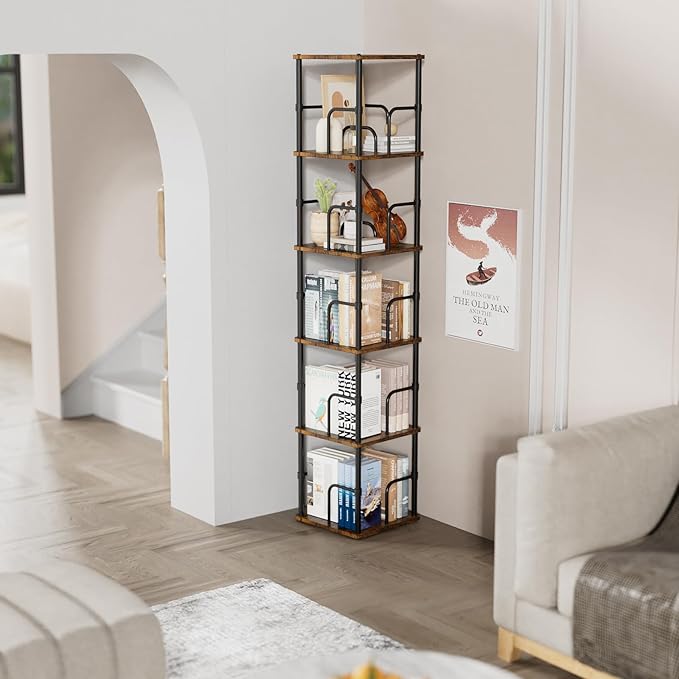5 Tier Square Rotating Bookshelf, 360 ° Display Stackable Spinning Bookshelf - Image 6