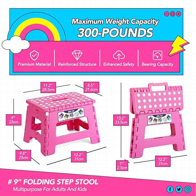 Delxo Folding Step Stool, 9 inch Non-Slip Foldable Stools Up to 300 LBS - Image 2