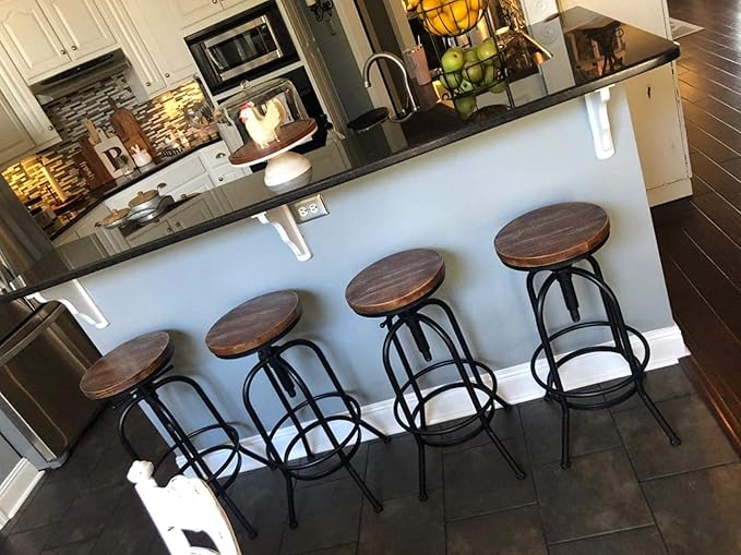 32 inch Vintage Industrial Bar Stool-Metal Wood Swivel Bar Stool-Retro Bar - Image 8