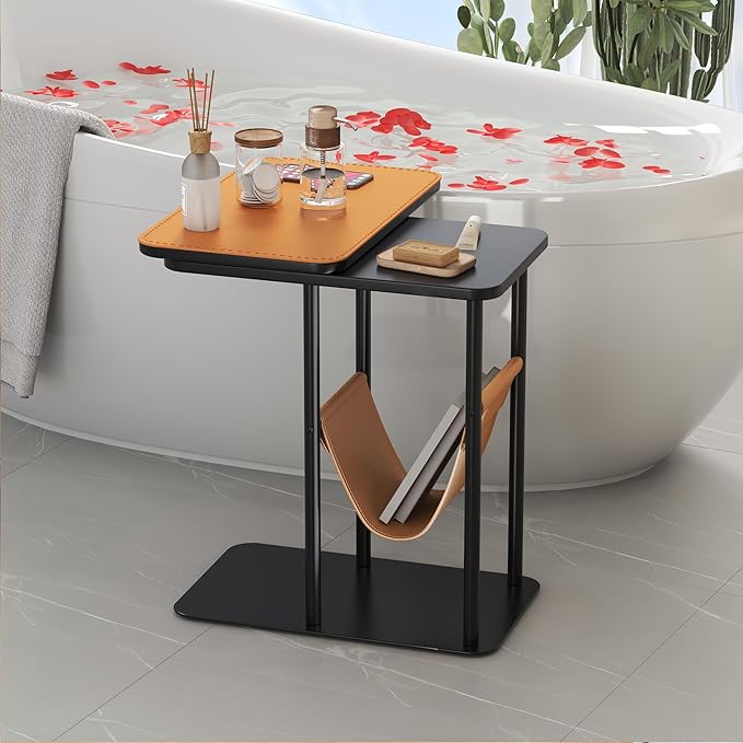 C Table End Table, Metal Base C Shaped Side Table, Double Tabletop Laptop Stand - Image 7