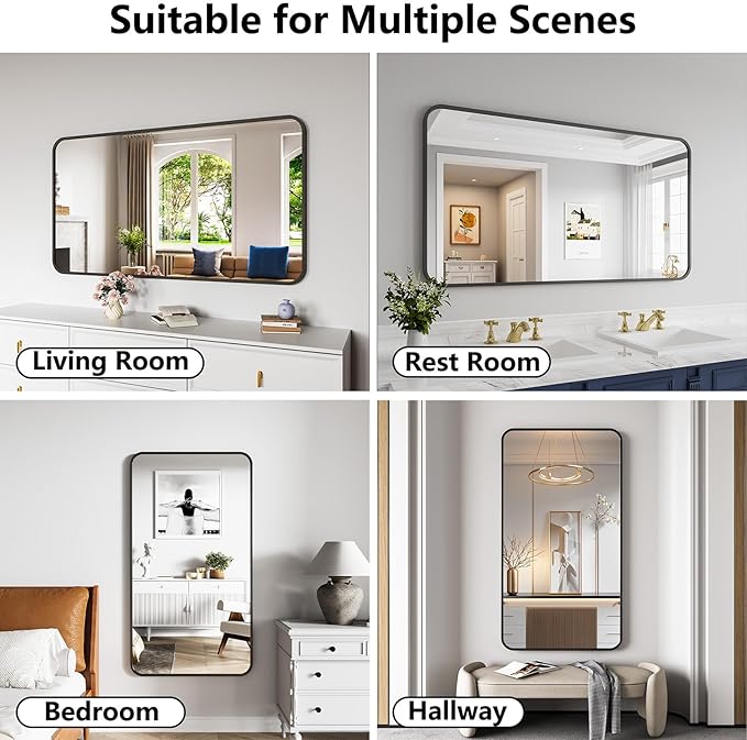 Bathroom Mirror, 30X55 Inch Black Metal Framed Mirror - Image 3