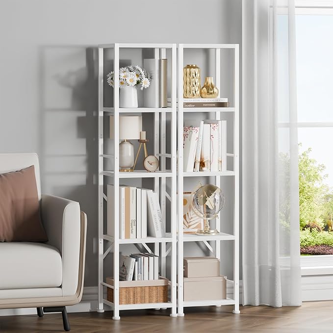Furologee 5 Tier White Bookshelf, Tall Narrow Bookcase - Image 8