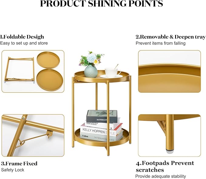 danpinera 2-Tier End Table, Outdoor Side Table, Metal Round Desk - Image 4
