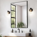 Black Bathroom Mirror, Matte Black Mirror, Metal Frame Square Corner Vanity by JENBELY