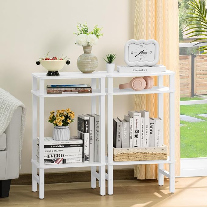 28in Tall Side Table Set of 2, 3-Tier Small Narrow End Table - Image 6