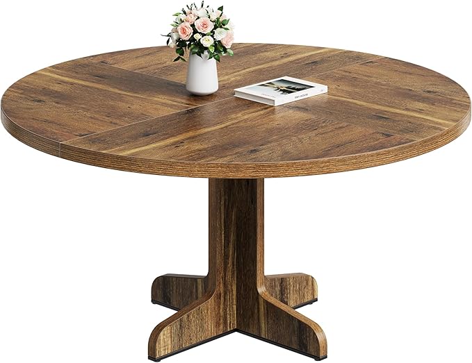 GarveeHome Round Dining Table for 4, 47 Inch Farmhouse Circle Kitchen Table by GarveeHome