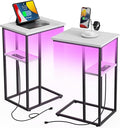 Innerjoin Side Table with Charging Station Set of 2, C Shaped End Table with by InnerJoin