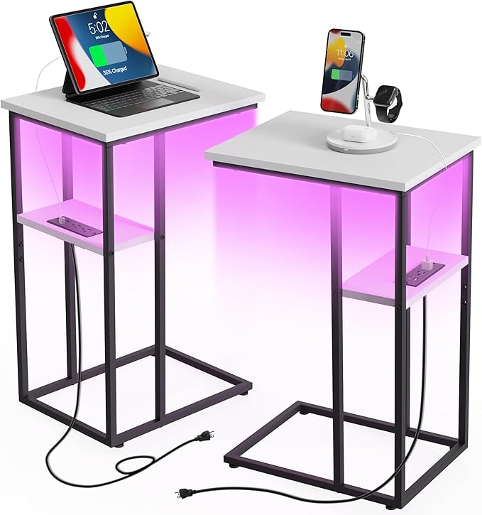 Innerjoin Side Table with Charging Station Set of 2, C Shaped End Table with by InnerJoin