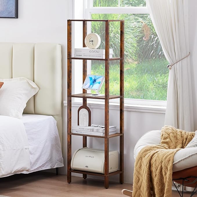 54in Tall Bookshelf 5-Tier Small Narrow Bookcase, Skinny Book Shelf - Image 7