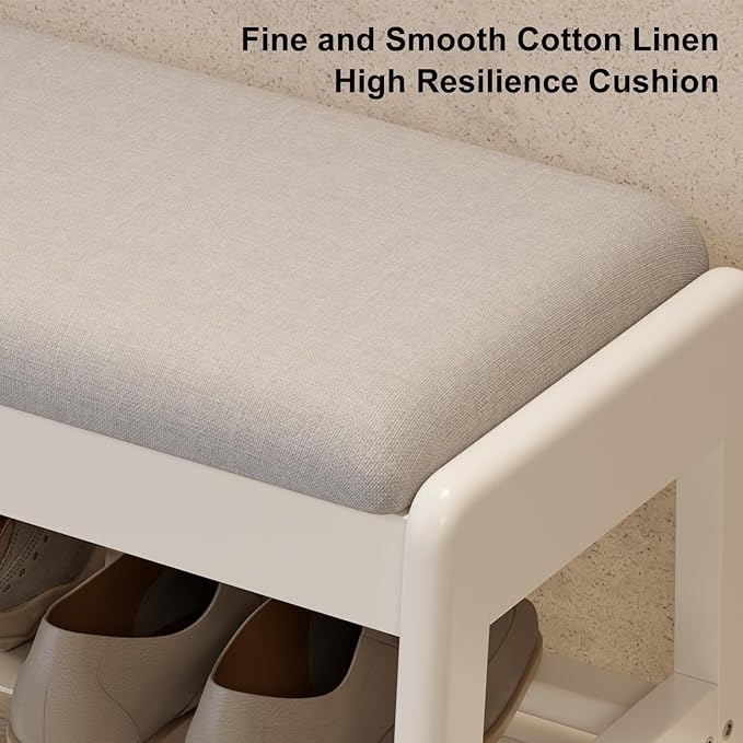 Small Shoe Bench with Cushion, 2 Tiers Shoe Rack Bench with Flip-Top Storage - Image 8
