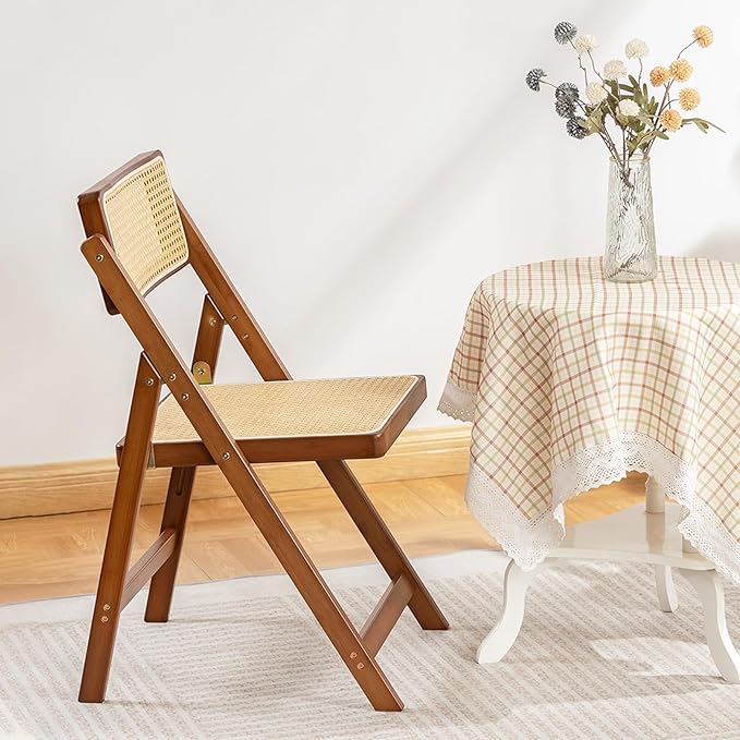 Rattan Folding Chair, Modern Mid Century Dining Chairs Set of 1, Comfy Outdoor - Image 7