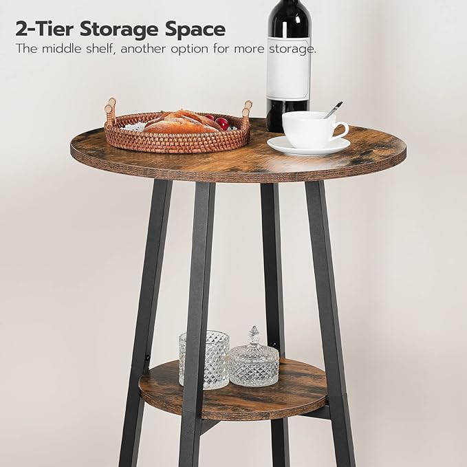 HOOBRO 3 Pieces Round Bar Height Table and Chairs Set, Round Dining Table Set - Image 4