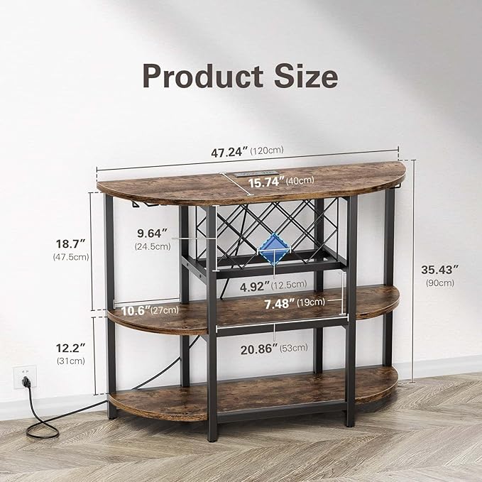 Zarler Bar Cart with Power Outlet Easy to Assemble, LED Home Bar Cabinet - Image 3