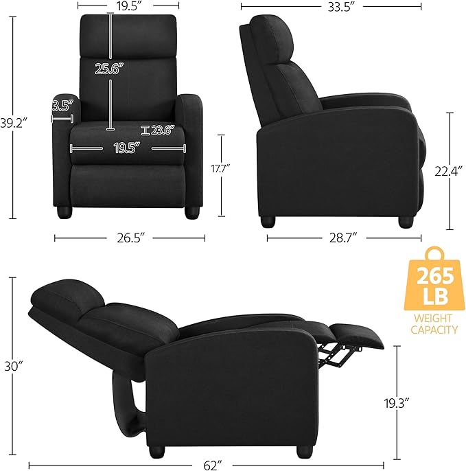 Yaheetech Fabric Recliner Chair Sofa Ergonomic Adjustable Single Sofa - Image 3