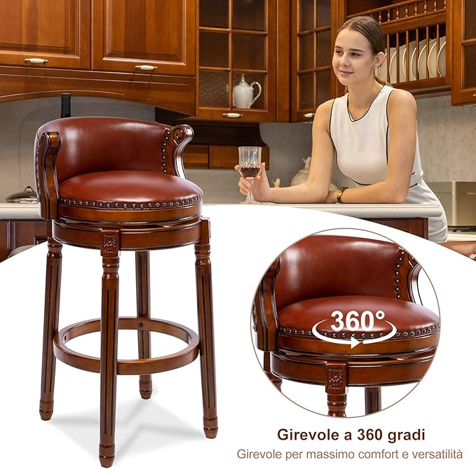 Cow top Leather Wooden Bar Stools, 29.5" Bar Height Bar Chair - Image 6