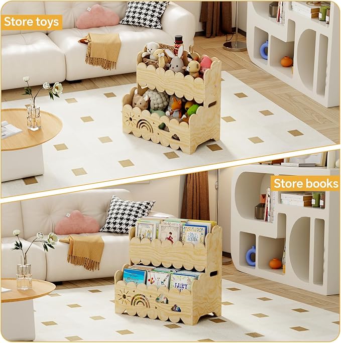 Wood 2-Tier kids bookshelf, Montessori Bookshelf, Suitable Kids Rooms, Nursery - Image 4
