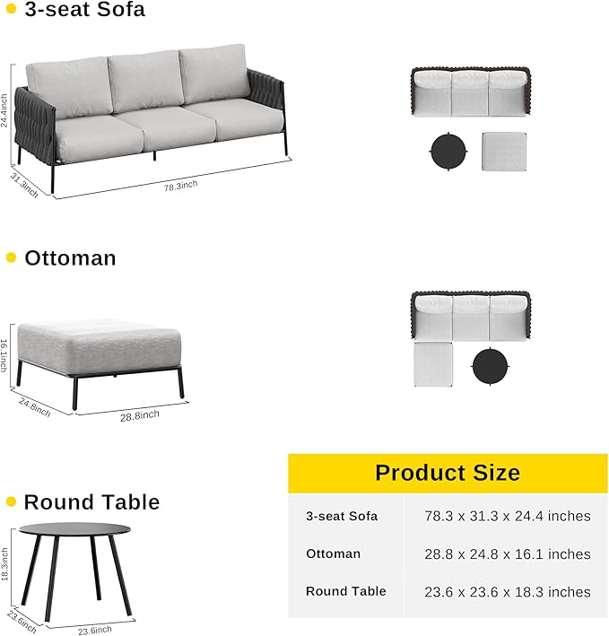 EAST OAK Life Chatter Patio Furniture Set, Outdoor Furniture Sectional Sofa Set - Image 2