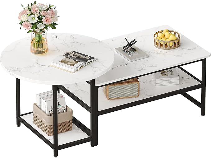 WOHOMO 48IN Faux Marble Wood Coffee Table by WOHOMO