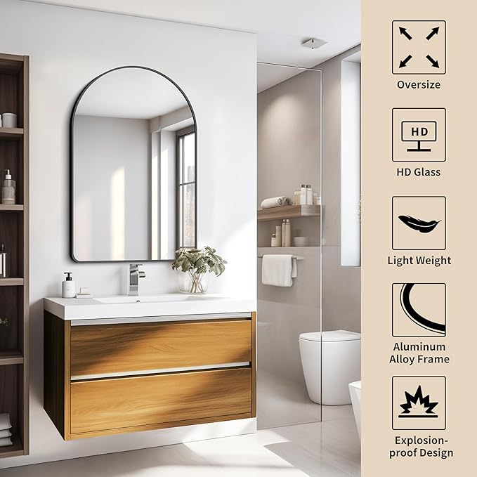 FORBATH Arched Bathroom Mirror 24x36 Inch, Bathroom Mirror Wall Mounted Modern - Image 3