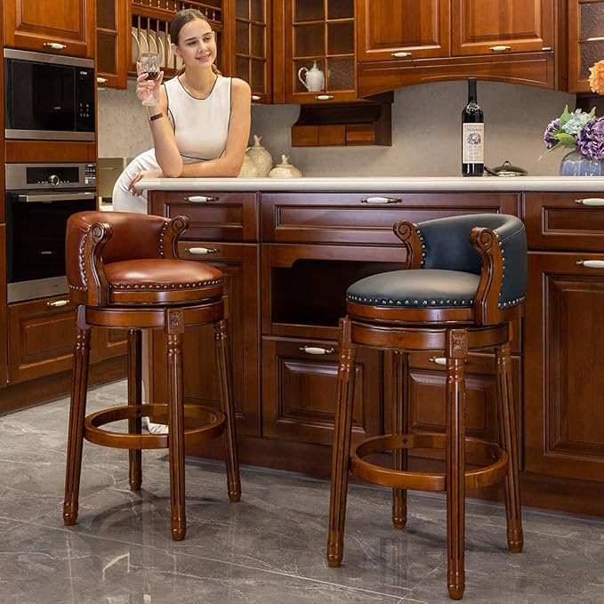 Cow top Leather Wooden Bar Stools, 29.5" Bar Height Bar Chair - Image 2