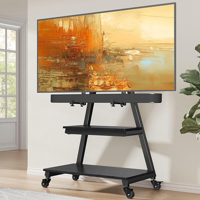 Perlegear Mobile TV Stand with Soundbar Mount, Rolling Floor TV Stand with - Image 8
