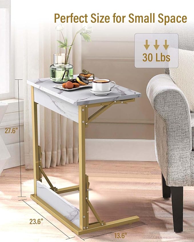 Tatub 24" Folding TV Tray Table, Marble C Shaped End Table - Image 8