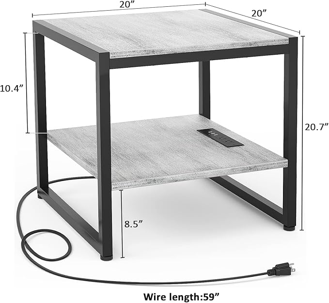 Homieasy End Table with Charging Station, 20 Inch Square Side Table with USB - Image 3