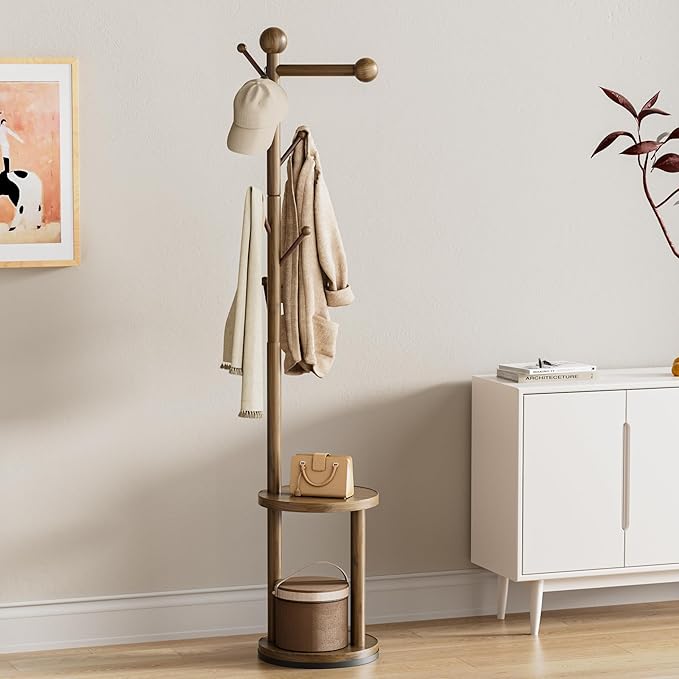 Solid Wood Rotary Coat Rack, Freestanding 360° Swivel Coat Rack by Unknown