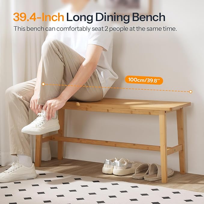 HOOBRO 39.3'' Bamboo Dining Bench, Farmhouse Table Bench, Kitchen & Living Room - Image 3