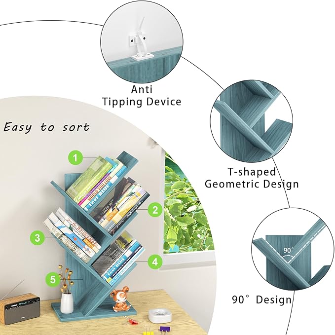 5 Tier Tree Book Shelf, Small Desktop Bookshelf - Image 6