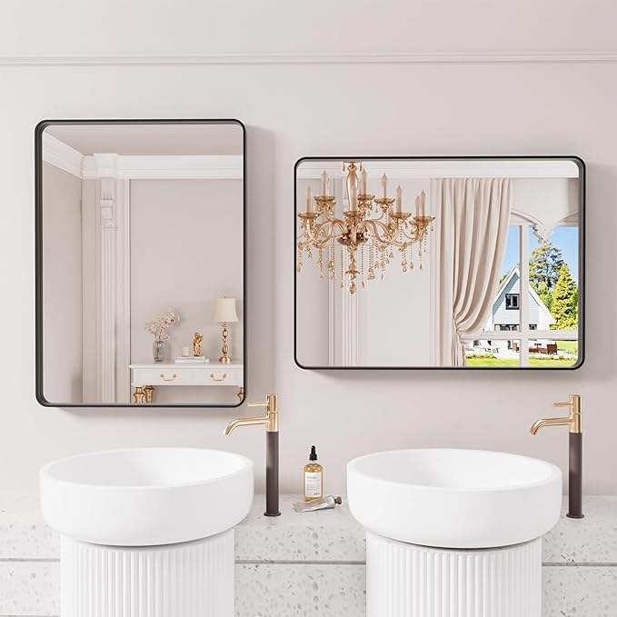 Black Bathroom Mirror 22X30 Inch, Rounded Rectangle Matte Bathroom Vanity Mirror - Image 3