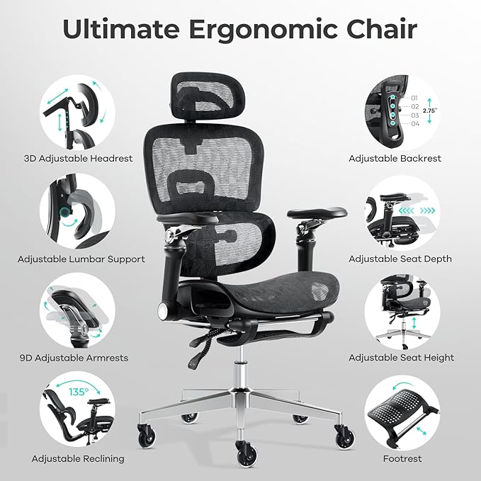 Ergonomic Office Chair with 9D Arms, Adjustable Seat Depth, 3D Lumbar Support - Image 5