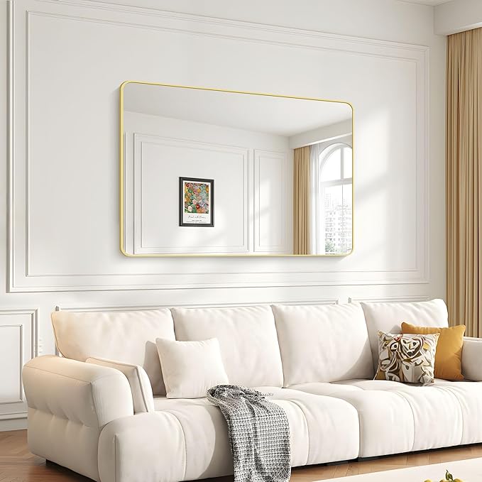 36"x48" Bathroom Mirror, Large Rectangular Wall Mirror, Rounded Corner Vanity - Image 8