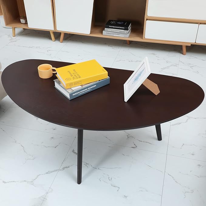 FIRMINANA Mid Century Modern Coffee Table, Large Oval Small Mangotop Coffee - Image 4